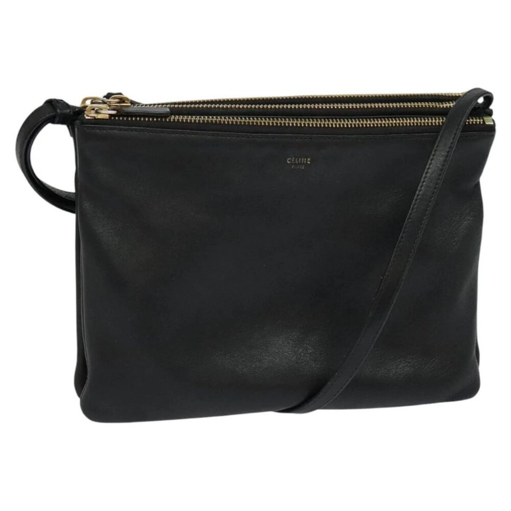 CELINE Trio bag Shoulder Bag Leather Black Gold Auth - Picture 2 of 16